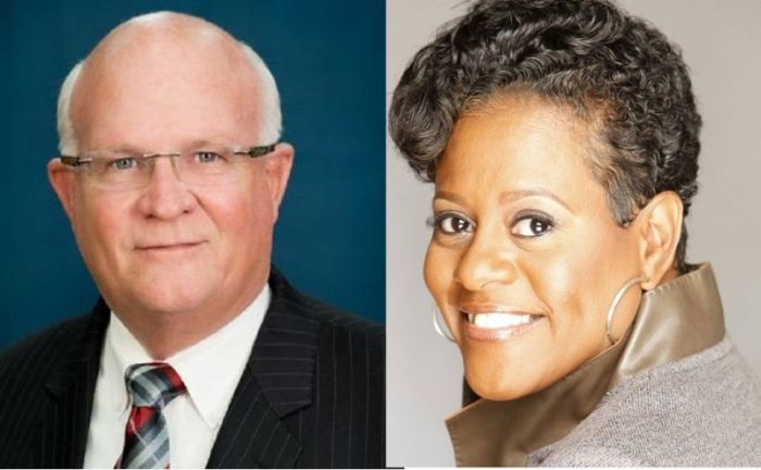 Republican member of the Florida Senate, Dennis Baxley (L) and Democratic House member from Jacksonville, Pastor Kimberly Daniels (R).