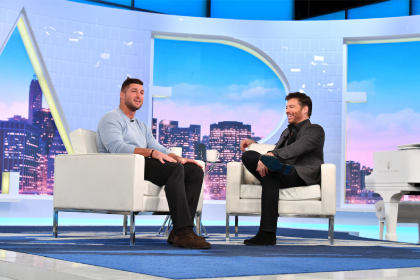 Tim Tebow (left) and Harry Connick Jr. on the daytime talk show "Harry."