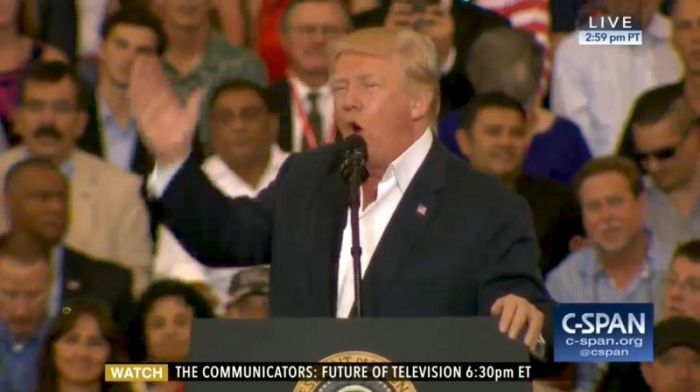 President Donald Trump speaking to supporters in Florida.