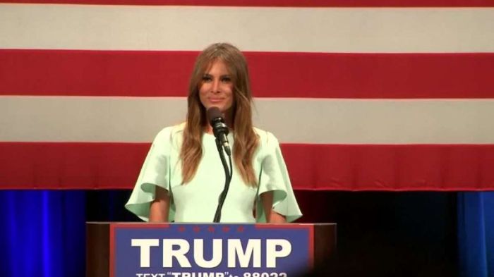 First Lady Melania Trump speaking to supporters in Florida at a rally on February 18, 2017.