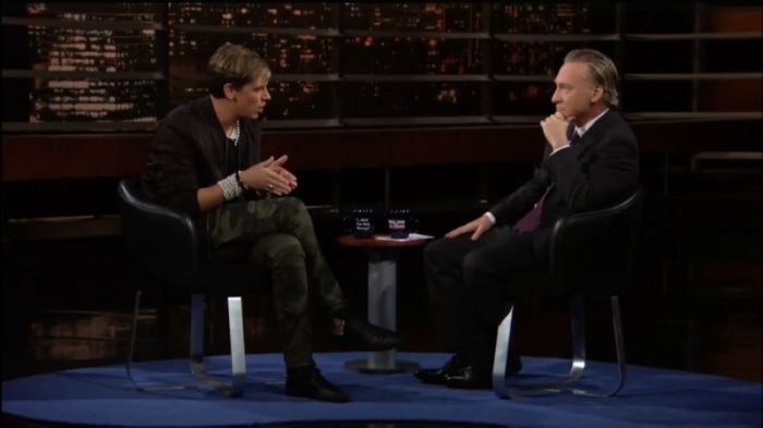 Milo Yiannopoulos (L) speaking with Bill Maher on HBO's 'Real Time' on February 17, 2017.