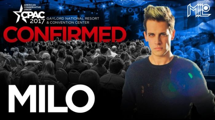 The Conservative Political Action Conference has confirmed gay Breitbart Tech editor Milo Yiannopoulos will be a 2017 featured speaker.