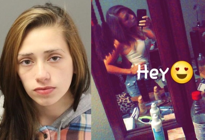 Antonia Lopez, 16, in her mug shot (L) and a selfie (R).