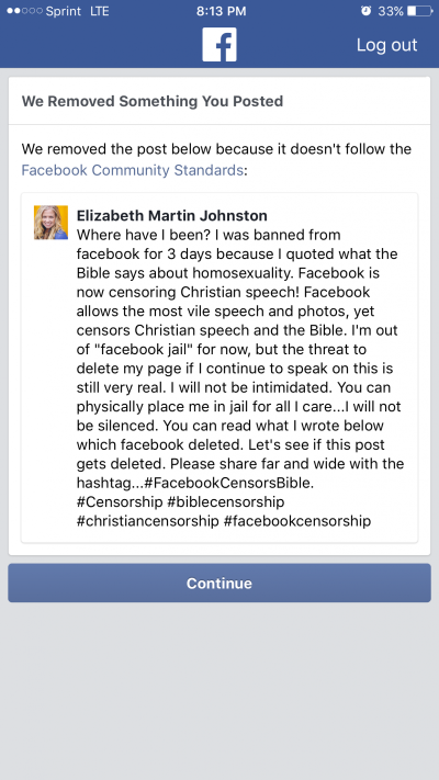 Elizabeth Johnston Facebook Screengrab 3
