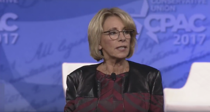Secretary of Education Betsy DeVos giving remarks at the Conservative Political Action Conference at National Harbor, Maryland on Thursday, February 23, 2017.