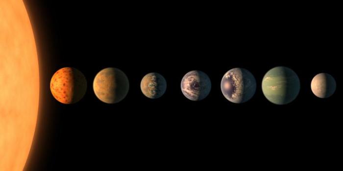 Artist's concept shows what each of the TRAPPIST-1 planets may look like, based on available data about their sizes, masses and orbital distances.