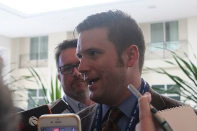 White nationalist leader Richard Spencer takes questions from journalists during the Conservative Political Action Conference at the Gaylord National Resort and Convention Center in Oxon Hill, Maryland on Feb. 23, 2017.