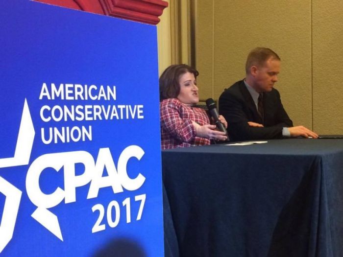 Julie Hocker of the American Conservative Union and Stan Swim of the GFC Foundation speak at a breakout session on the dangers of assisted suicide at CPAC at the Gaylord National Convention Center in National Harbor, Maryland, February 24, 2017.
