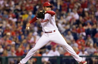 Philadelphia Phillies relief pitcher Jeanmar Gomez (46) pitches against the New York Mets at Citizens Bank Park on July 16, 2016.