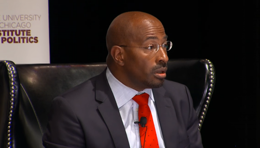 CNN political commentator Van Jones speaking at the University of Chicago Institute of Politics, Feb. 24.