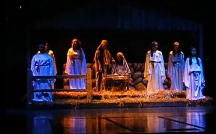 The living nativity performance at the 2014 Christmas Spectacular event, held at Concord High School in Elkhart, Indiana. In 2016, a federal judge issued a judgment ruling the living nativity unconstitutional.