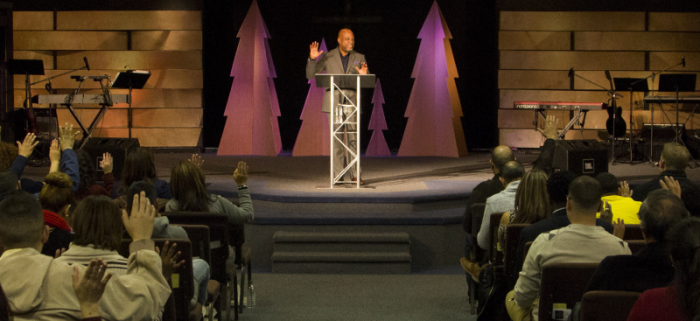 Jeremias Tamarez, pastor at Nueva Vida Iglesia in Colorado, preaches to his congregation.