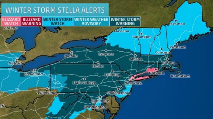 Winter watches, warnings and advisories