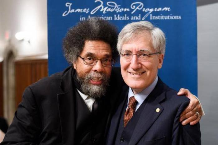 Robert P. George (R) and Cornel West (L)