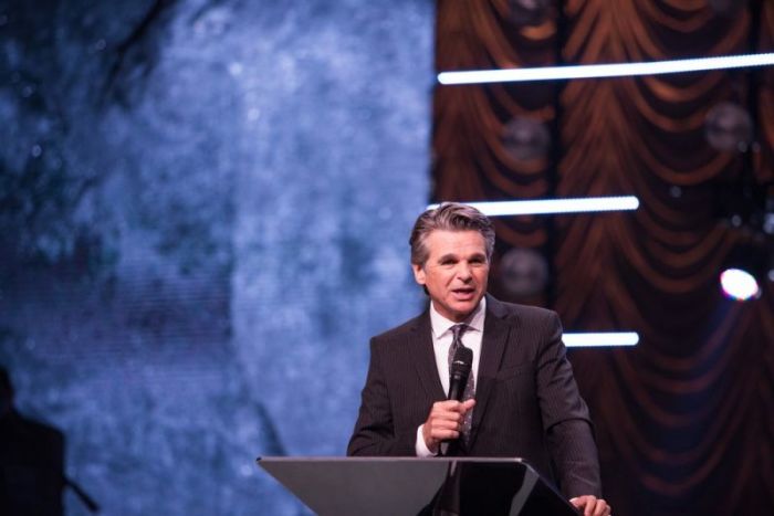 Pastor Jentezen Franklin speaks at the Celebration of Unity Service at Free Chapel in Gainesville, Georgia, March 19, 2017.