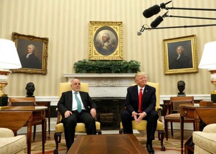 U.S. President Donald Trump meets with Iraqi Prime Minister Haider al-Abadi in the Oval Office at the White House in Washington, U.S., March 20, 2017.