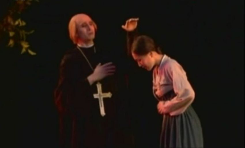 North Korea propaganda video footage featuring a priest in a ballet performance released on March 19, 2017.