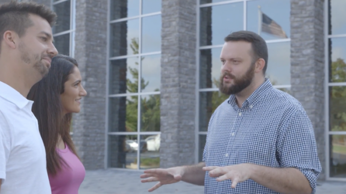 Nick and Molly (left) search for a new church in 'Church Hunters,' by comedian John Crist.