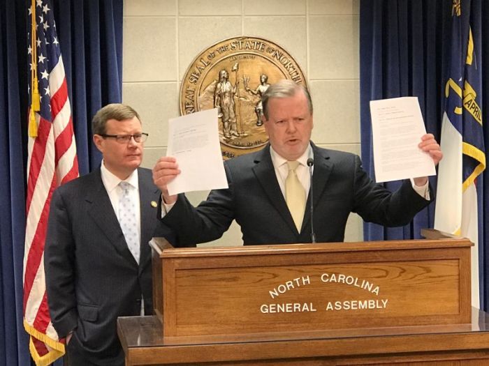 Republican North Carolina Senate Leader Phil Berger and House Speaker Tim Moore announced on Tuesday March 28, 2017 that they've agreed in principle to a proposal made by Democratic Gov. Roy Cooper that would repeal the controversial House Bill 2.