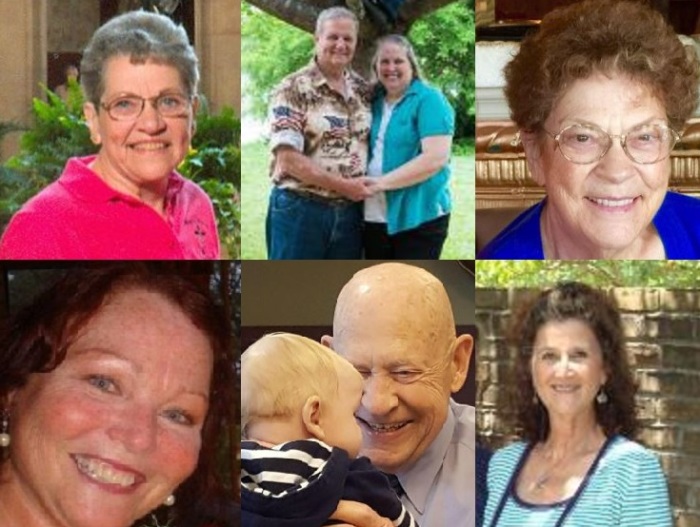 Pictured are six of the 13 parishioners from First Baptist New Braunfels Church who died when a man driving a pickup truck crashed head-on into their bus on Wednesday, March 29, 2017. At top (L-R) are Abbie Schmeltekopf, Murray Barret with a member of his family, Mildred Rosamond, Rhonda Allen, Howard Allen and Sue Tysdal.