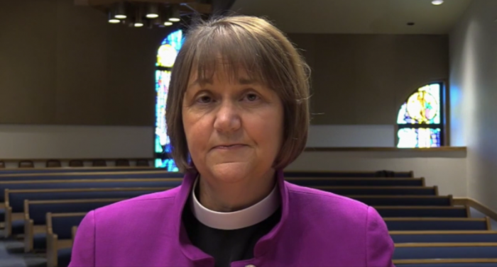 Bishop Karen Oliveto of the Mountain Sky Episcopal Area of The United Methodist Church commenting in a video posted April 4, 2017, on an upcoming United Methodist Judicial Council case that will determine whether she can remain a bishop.