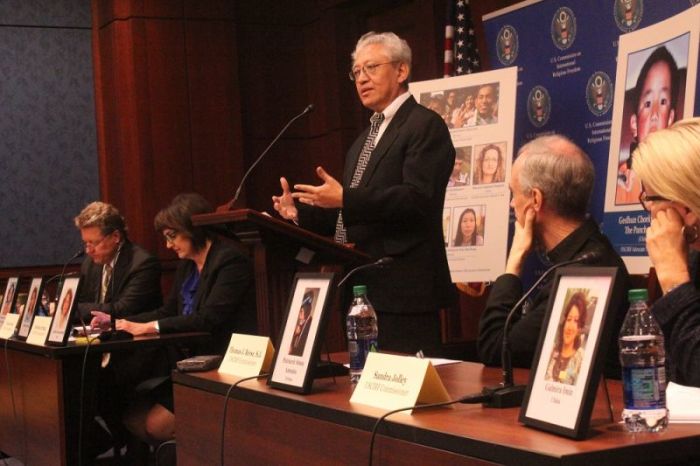 USCIRF Commissioner Dr. Tenzin Dorjee speaks during the launch of USCIRF's Prisoners of Conscience Project on April 6, 2017 at the United States Capitol Visitor Center in Washington, D.C.