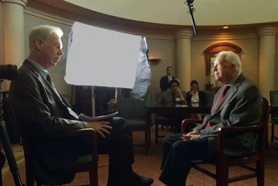 Director Martin Doblmeier (Left) interviewing former President Jimmy Carter (Right) for the documentary 'An American Conscience: The Reinhold Niebuhr Story.'