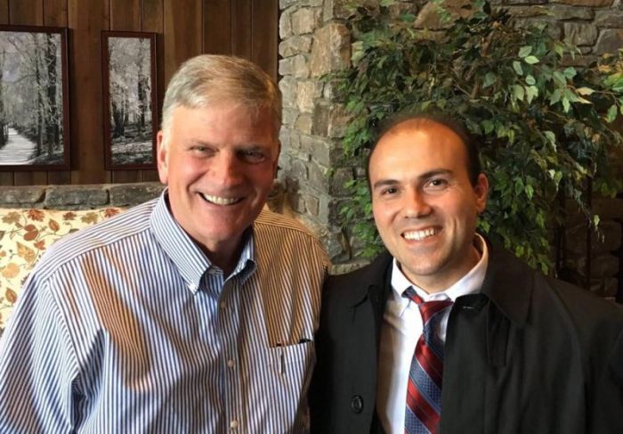 Franklin Graham (L), president and CEO of the Billy Graham Evangelistic Association (BGEA) and of Samaritan's Purse, appears in this undated photo with Pastor Saeed Abedini (R)