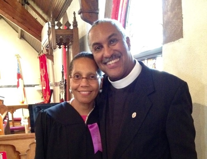 Sheila Abdus-Salaam (L), an associate judge on New York State's highest court was found dead in the Hudson River in New York City on Wednesday. On her right is her husband of less than one year, Gregory A. Jacobs, Canon to the Ordinary & Chief of Staff at The Episcopal Diocese of Newark.