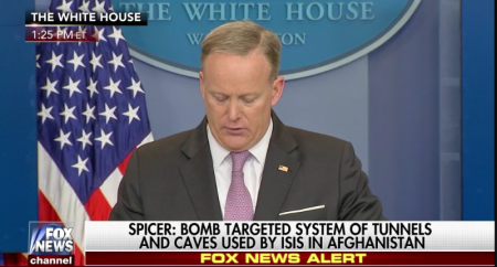 The White House gives a press briefing on the dropping of the "mother of all bombs" in Afghanistan.