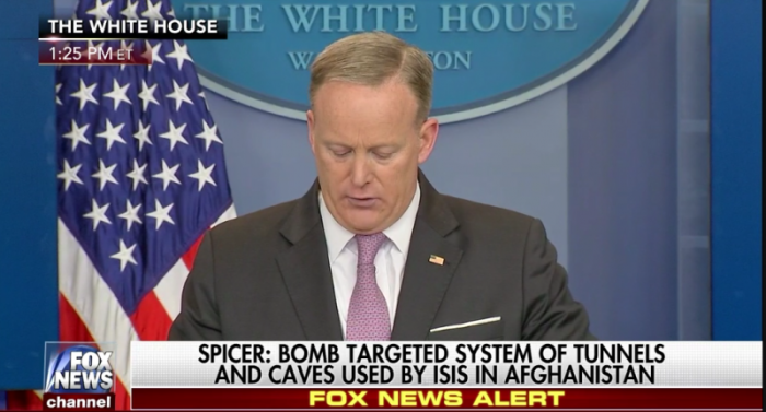 The White House gives a press briefing on the dropping of the 'mother of all bombs' in Afghanistan.