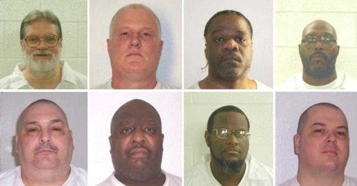 Inmates Bruce Ward(top row L to R), Don Davis, Ledell Lee, Stacy Johnson, Jack Jones (bottom row L to R), Marcel Williams, Kenneth Williams and Jason Mcgehee are shown in these booking photos provided March 21, 2017. The eight are scheduled to be executed by lethal injection in Arkansas, beginning April 17, 2017.