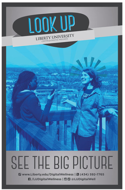 The 'LOOK UP' campaign, an effort by Liberty University's Center for Digital Wellness to combat addiction to social media and video games.