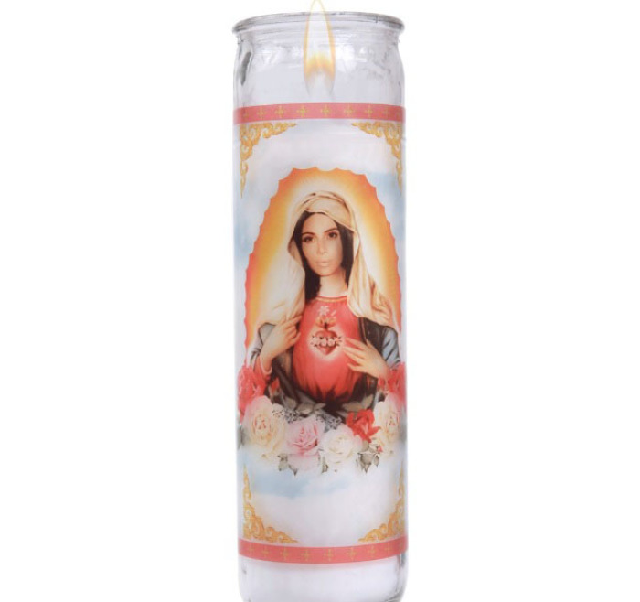 Kim Kardashian as the Virgin Mary on a candle image posted on her Twitter page on April 20, 2017.