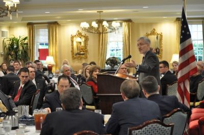 Professor Robert P. George spoke leaders and friends of National Religious Broadcasters gathered in Washington, D.C., for its third annual First Amendment Lunch, May 5, 2016. 'The days of socially acceptable Christianity in the United States and throughout the West are over,' said George, who holds the McCormick Chair of Jurisprudence and is the founding Director of the James Madison Program in American Ideals and Institutions at Princeton University, and Chairman of the U.S. Commission on International Religious Freedom.