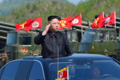 North Korean leader Kim Jong-un watches a military drill marking the 85th anniversary of the establishment of the Korean People's Army (KPA) in this handout photo by North Korea's Korean Central News Agency (KCNA) made available on April 26, 2017.