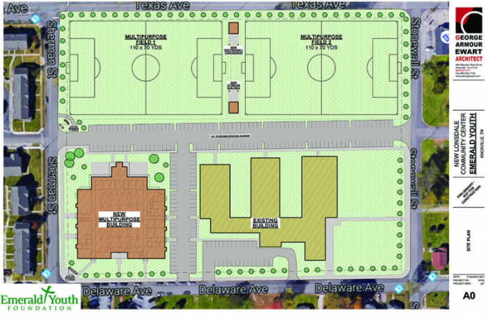 The plans, released in April 2017, for a multipurpose facility for youth and their families in the Lonsdale neighborhood of Knoxville, Tennessee, by the Christian urban youth ministry Emerald Youth Foundation.