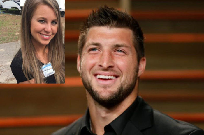 Former NFL player Tim Tebow arrives at the 2014 Vanity Fair Oscars Party in West Hollywood, California, March 2, 2014, (Inset) Jana Duggar, reality TV star from the TLC series 'Counting On.'