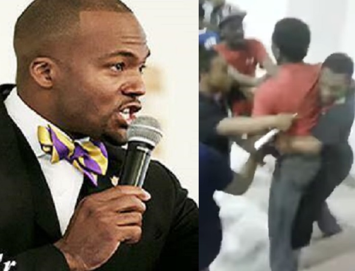 Rev. David F. Stephens Sr. of Greater Bellevue Baptist Church in Macon, Georgia (L) and sparring members of his church (R).