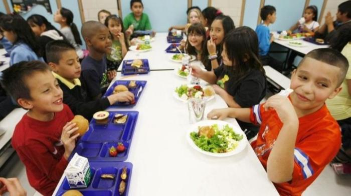 Students at Rose Hill Elementary School enjoy their lunch in Commerce City, Colorado.