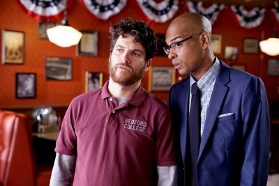 A promotional image for FOX's time travel comedy series 'Making History' featuring Dan (Adam Pally) and Chris (Yassir Lester).