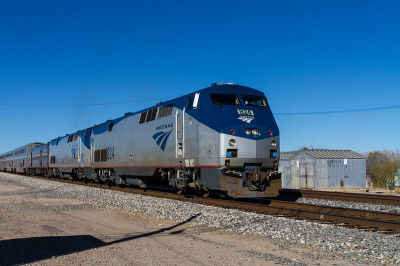 An Amtrak train makes a stopover in Benson, Arizona.