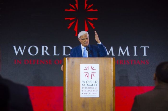 Ravi Zacharias speaks at the World Summit In Defense of Persecuted Christians at the Mayflower Hotel in Washington, D.C., May 12, 2017.