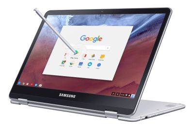 A promotional image for the Samsung Chromebook Pro.
