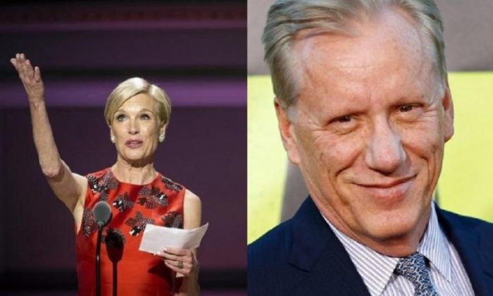 Planned Parenthood president, Cecile Richards (L) and actor James Woods (R).