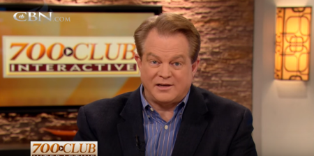 Gordon Robertson on the set of "The 700 Club," shares about his miraculous healing from cerebral malaria, February 2015.