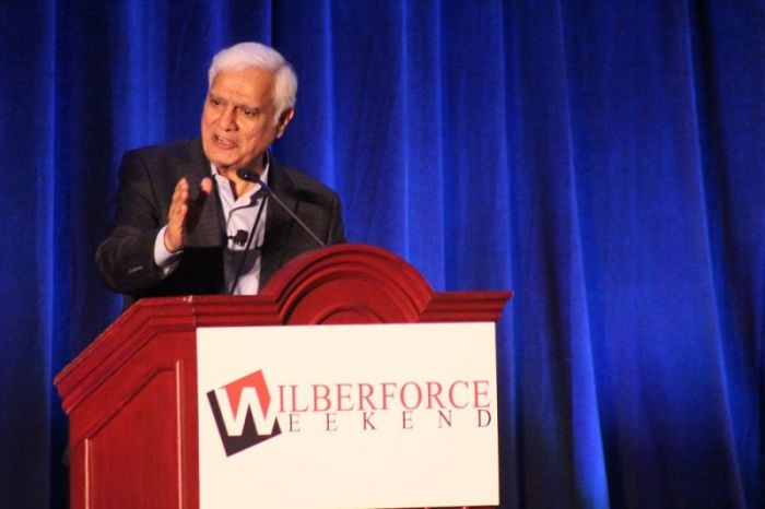 Apologist Ravi Zacharias speaks during Wilberforce Weekend 2017 at the Gaylord National Resort and Convention Center in Oxon Hill, Maryland on May 19, 2017.