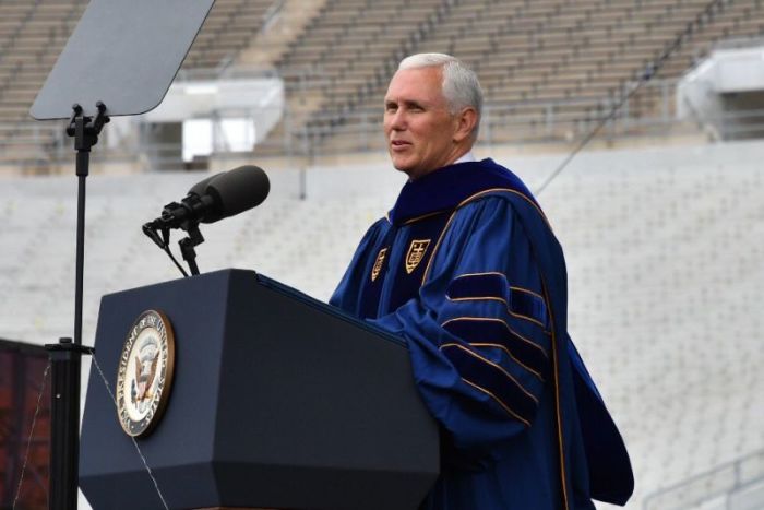 Vice President Mike Pence delivers a commencement speech at the University of Notre Dame, May 21, 2017.