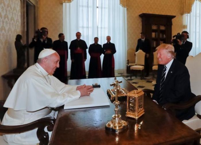 Pope Francis meets U.S. President Donald Trump during a private audience at the Vatican, May 24, 2017.