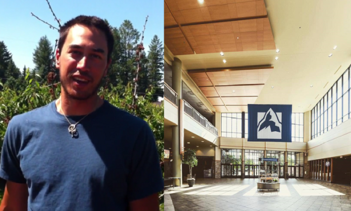 Convicted sex offender, Brian Wongkamalasai, 30 (L) and the lobby of Willow Creek Community Church in South Barrington, Illinois (R).